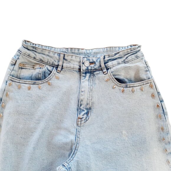 Blue b. Womens Jeans Medium Light Blue Wide Leg Cotton Blend Embedded Studded - Picture 4 of 10